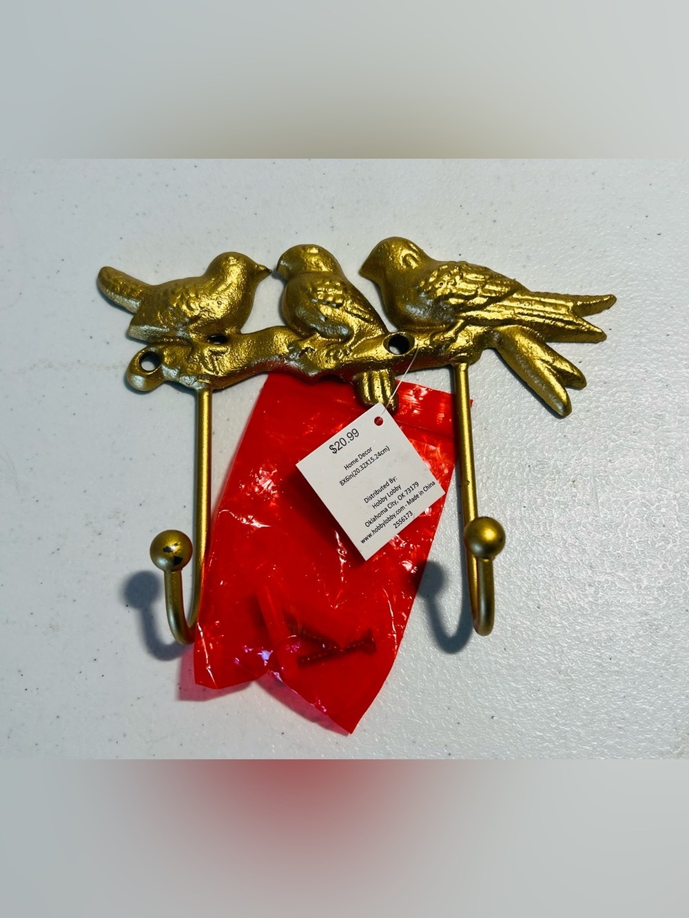 Hobby Lobby Gold Bird Wall Hooks Double Hook Home Decor NWT